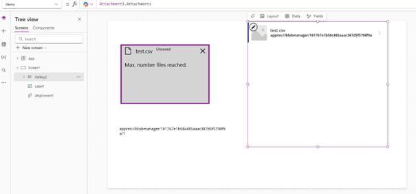 Create gallery and set 'Attachment1.Attachments' as Items property