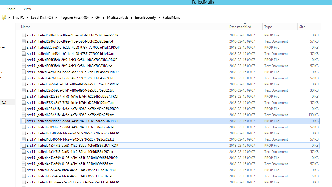 A number of emails failed to be processed by GFI MailEssentials