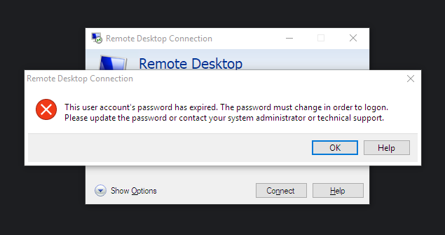 How to change your own expired password when you can’t login to RDP