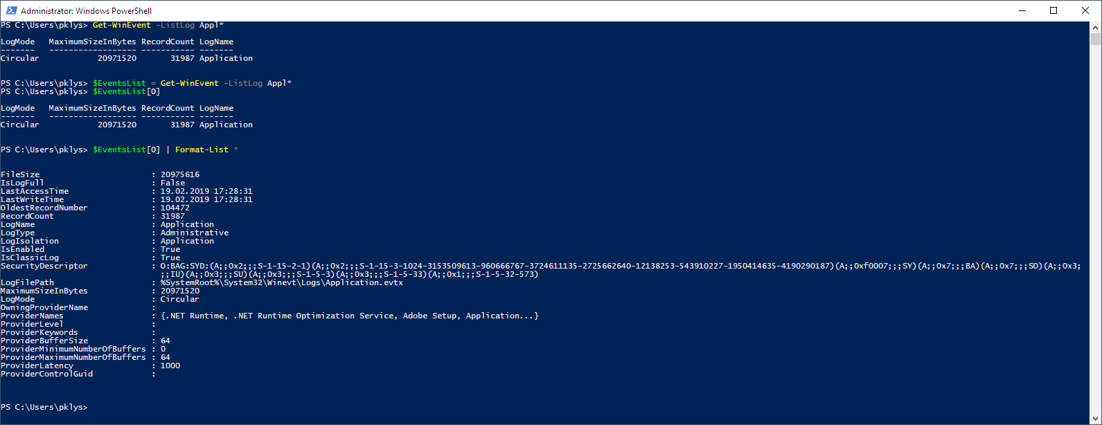 Get-WinEvent -ListLog *