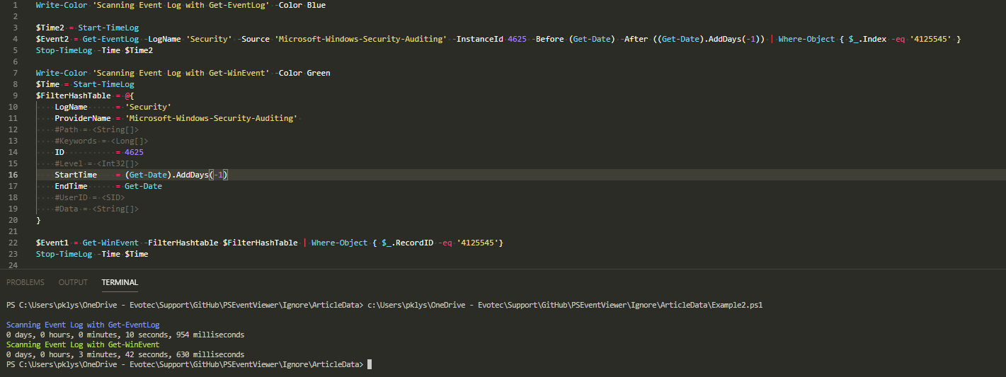 Get-WinEvent vs Get-EventLog speed comparision