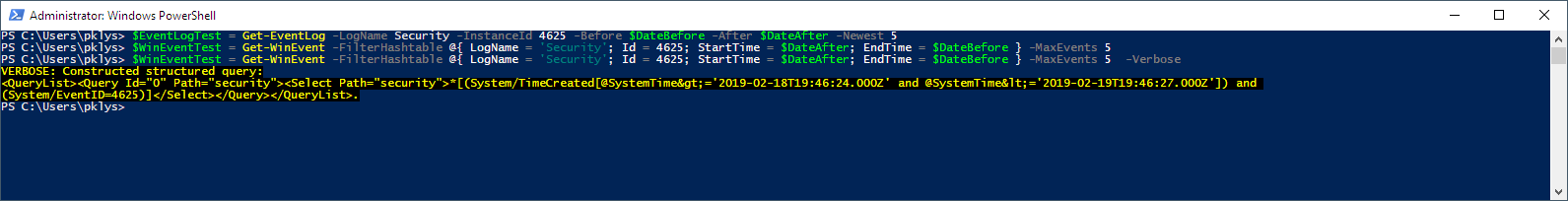 Get-WinEvent Verbose Output