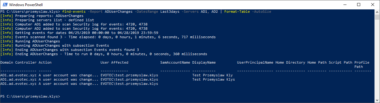 Active Directory User Changes