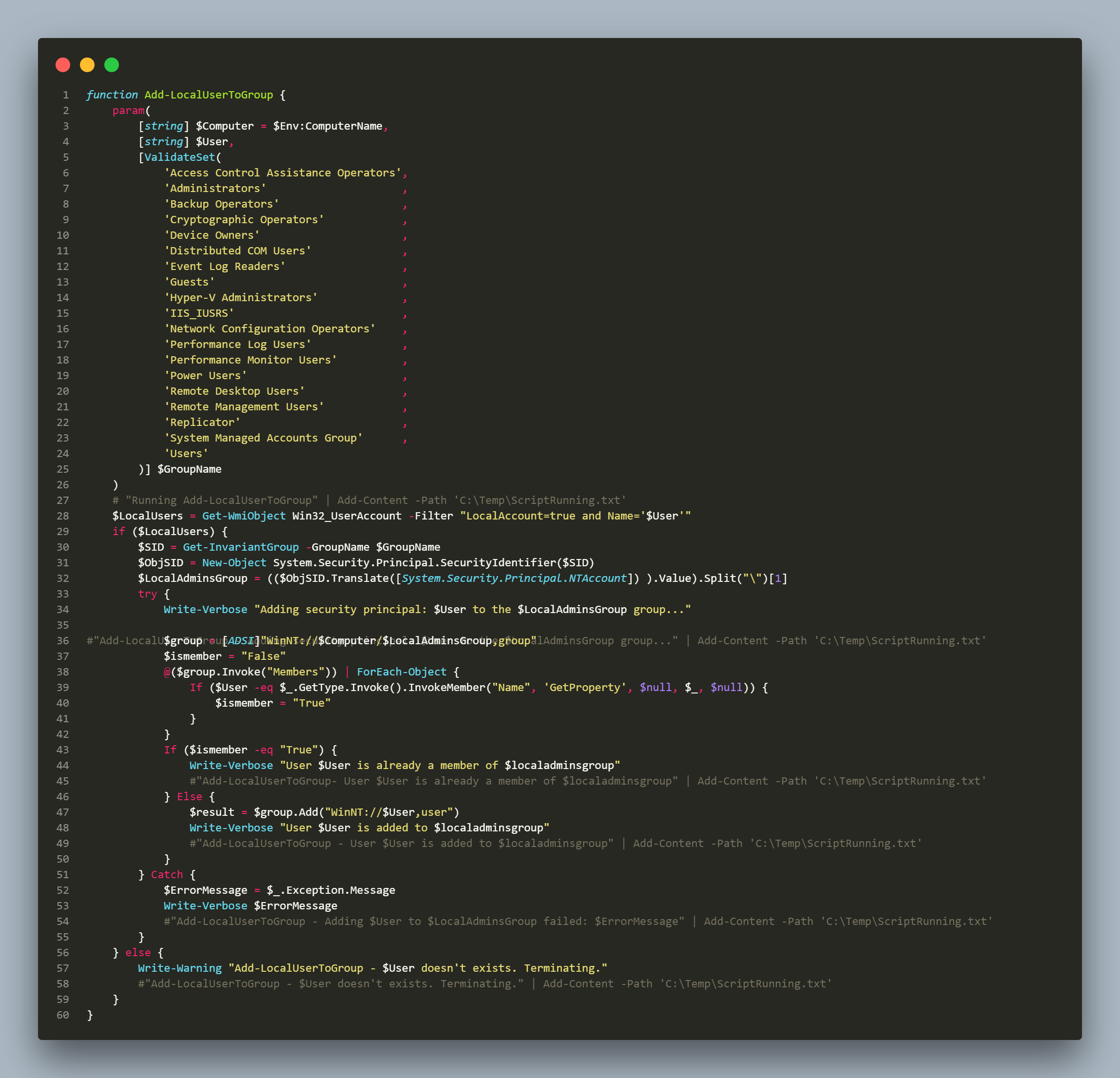 Create a local user or administrator account in Windows using PowerShell