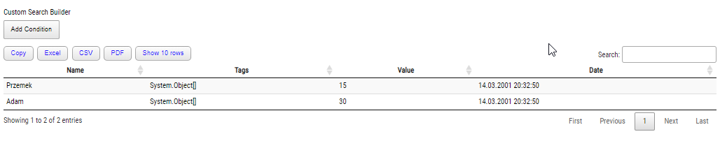 Standard DataTable HTML Store