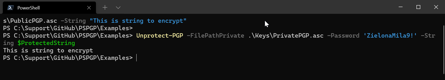 Encrypting and decrypting PGP using PowerShell