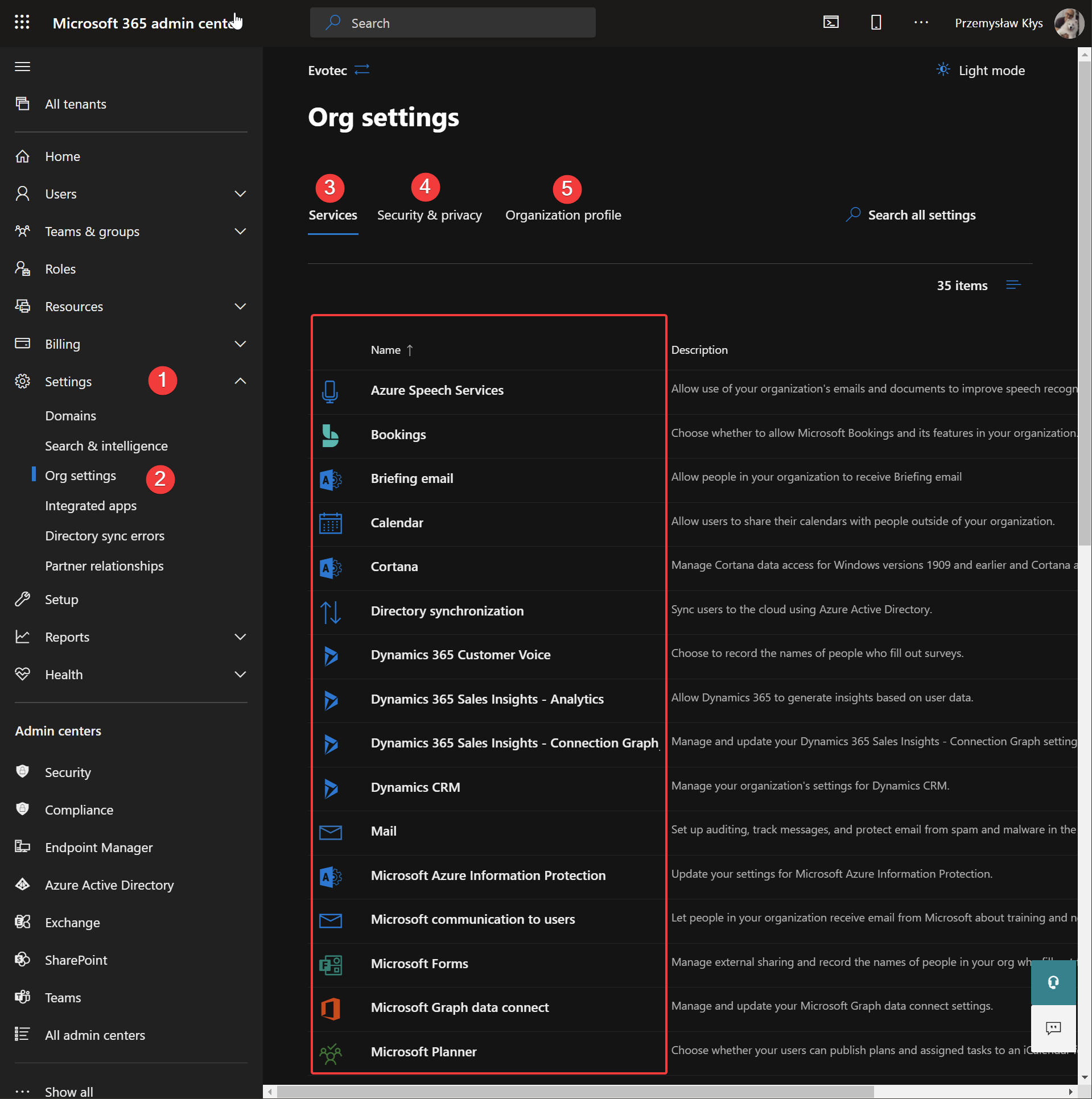 Microsoft 365 Admin Center Org Settings