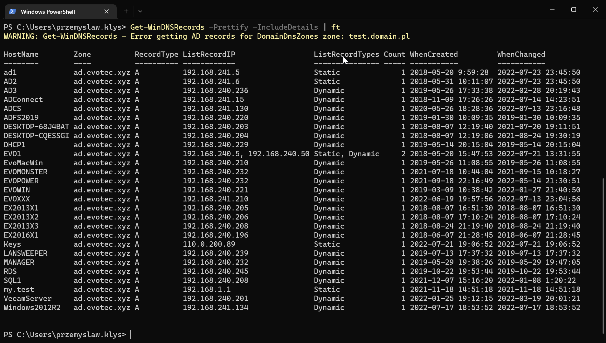 Finding duplicate DNS entries using PowerShell